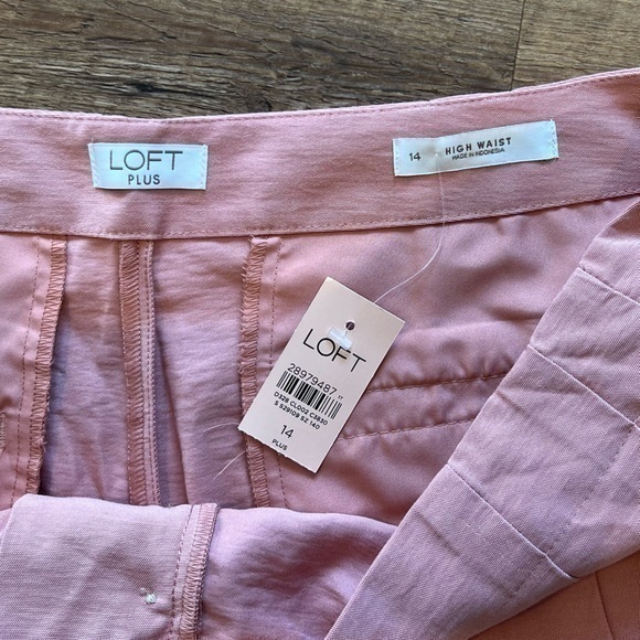 Loft Plus high waisted linen pants womens size 14 pink with button detail NEW‎ - Picture 3 of 4